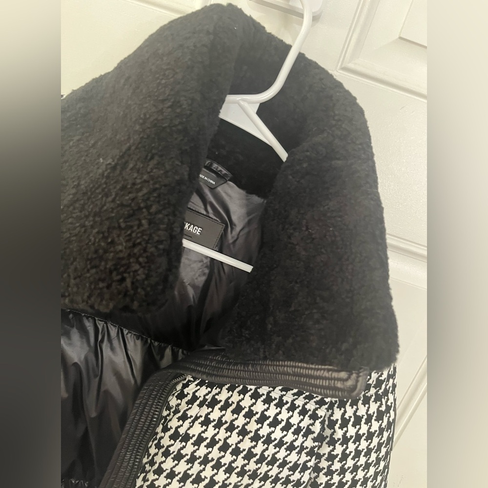 Mackage Black & White Sherpa Collar Houndstooth Puffer Warm Down Jacket XS - Picture 12 of 12